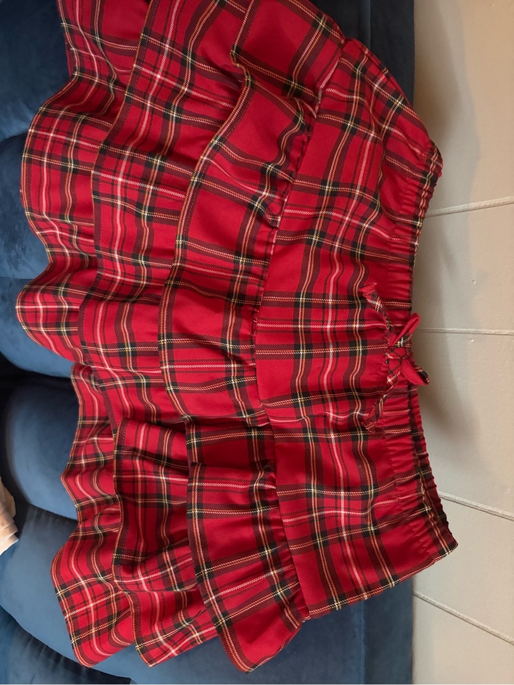 H&M Red Plaid Tiered Mini Skirt